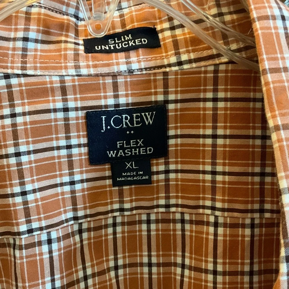 J. Crew Orange and White Plaid Men’s Button-Down Shirt- Slim Untucked